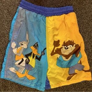 VINTAGE 1999 Looney Tunes Bugs Bunny Daffy Duck Taz Boys Size 8 Swim Trunks
